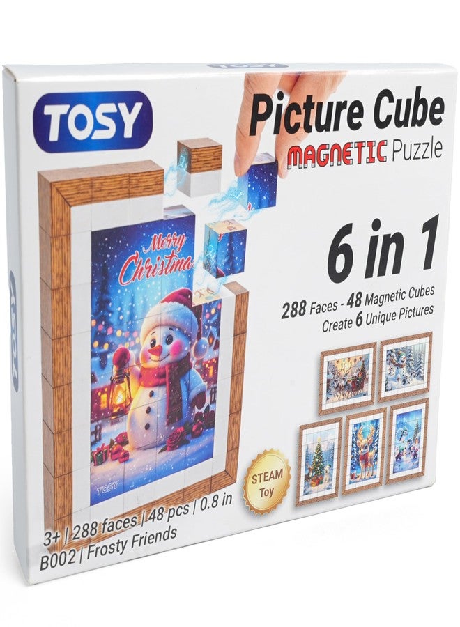 TOSY Picture Cube Frosty Friends: 6-in-1 Magnetic Picture Puzzle, 48 Blocks, 288 Faces/Magnets, B002, Seamless UV Art, Display-Ready Frame, Collectible, STEM/STEAM for Kids & Adults - Image 1